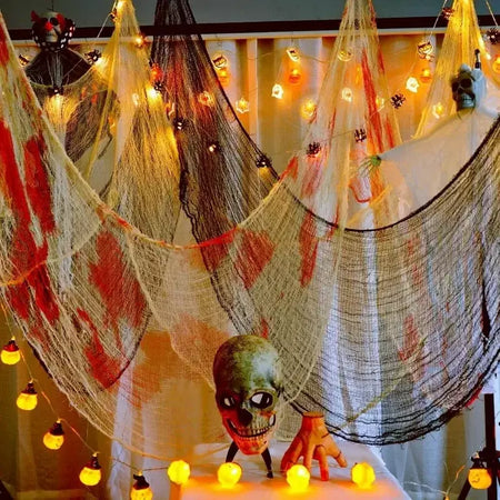 Halloween sangrento assustador gaze pano grande gaze preta assustador sangue tecido pano para festa de halloween casa ao ar livre quintal decoração