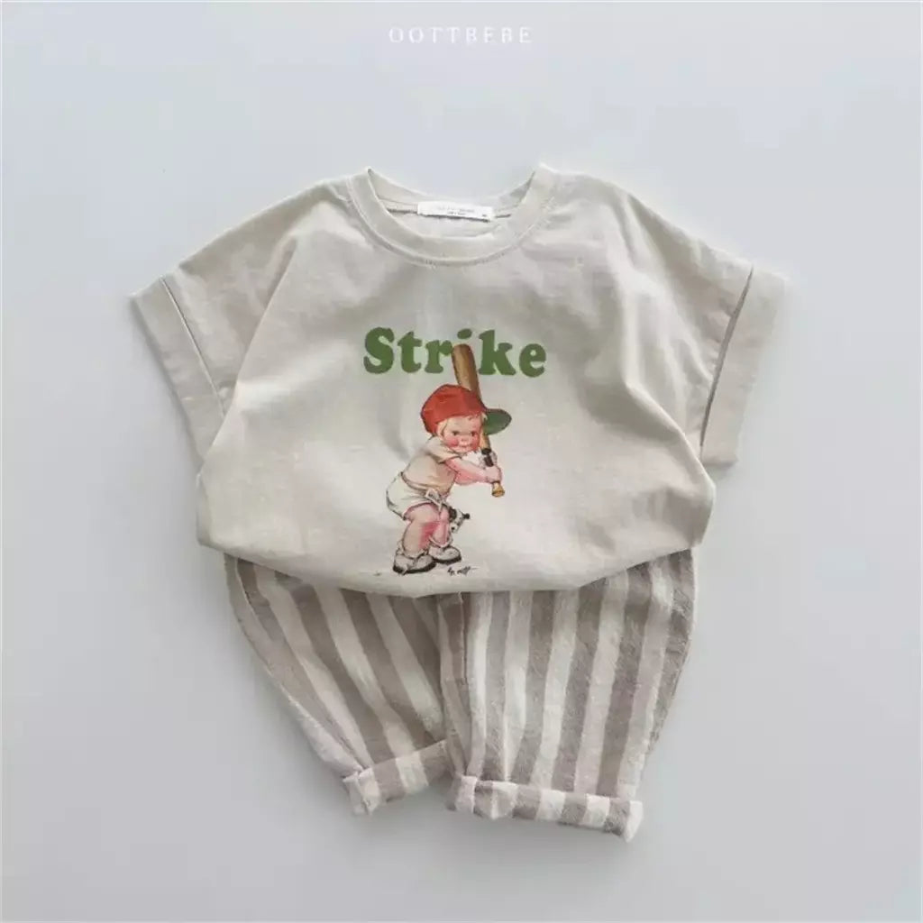 Calças listradas de algodão de linho vintage para meninos casual bolso design elásticos calças de cintura para criança menina roupas crianças