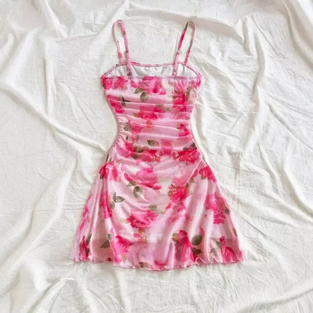 Vestidos de verão casual estampa floral sem mangas pescoço quadrado dobras mini vestidos cami diários para mulheres