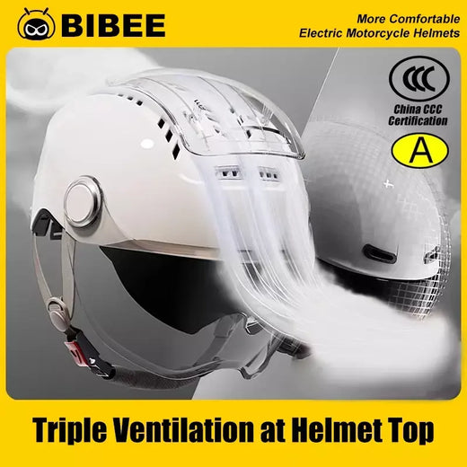 Bibee capacete da motocicleta elétrica verão respirável bicicleta elétrica rosto aberto capacete das mulheres dos homens lentes duplas jet scooter metade capacetes