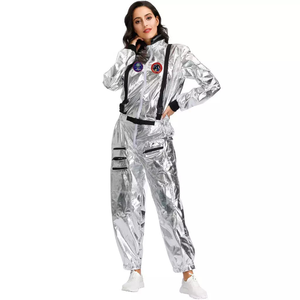 Halloween natal prata spaceman masculino feminino espaço terno adulto crianças astronauta traje festa de família vestir-se presente aniversário