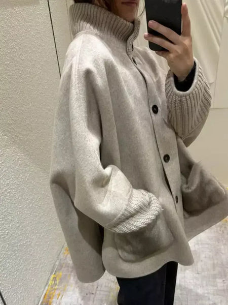 Gola de pele emendada longa pele de lã casaco feminino moda casual manga comprida lapela solta quente curto jaqueta senhora diariamente streetwear