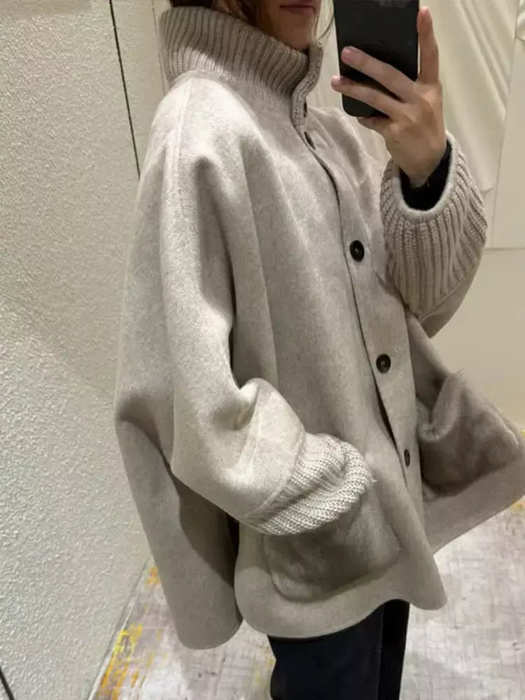Gola de pele emendada longa pele de lã casaco feminino moda casual manga comprida lapela solta quente curto jaqueta senhora diariamente streetwear