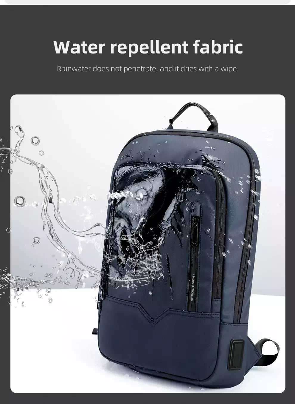Mochila HK Slim para Homens, Sacos de Laptop, Impermeável, Minimalista, Negócios, Carregamento USB, Casual, Viagem, Trabalho, 15,6";;VERDADEIRO;;"8228-Black