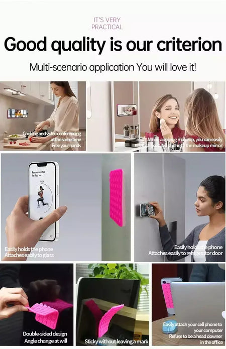 Capa de telefone com ventosa de silicone dupla face, suporte removível para selfies e vídeos mãos-livres, basta usar para vidro liso