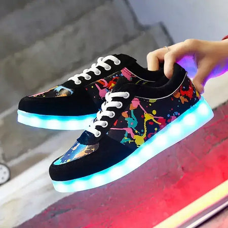 Maogu 2024 adulto unissex das mulheres dos homens criança tênis luminosos brilhante carga usb meninos led colorido light-up sapatos meninas calçados