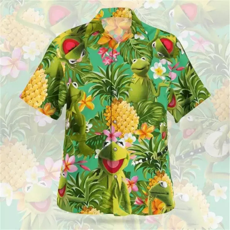 Camisa havaiana com estampa 3D masculina papagaio, blusa de praia casual manga curta, camisa lapela vocacional, moda menino