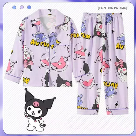 Sanrio Cinnamon Kuromi Pijama infantil, pijama solto, cardigã casual, manga longa, minha melodia, roupas de anime kawaii, gola aleta