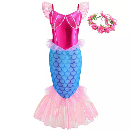Meninas escala roxa princesa sereia ariel cosplay vestido de halloween vestido de festa de aniversário meninas verão praia vestido de férias