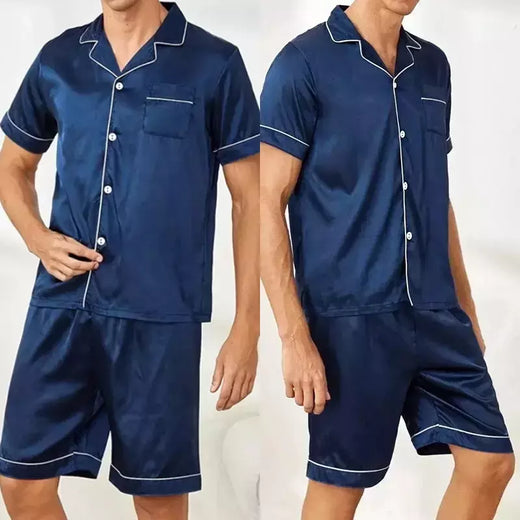 Pijama de cardigã de seda gelada masculino de manga curta, cardigã simples, roupa doméstica pura colorida, tamanho grande, pijamas de duas peças, senior sense