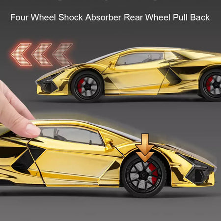 1:24 escala revuelto modelo em miniatura brinquedo carros esportivos liga diecast supercars som luz portas abertas puxar para trás para crianças presentes