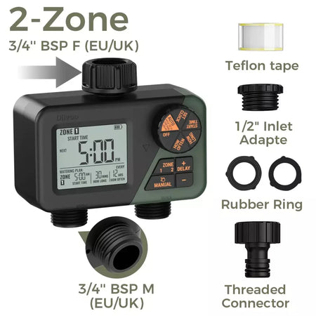 Diivoo temporizador de água para jardim, 3 saídas para mangueira de jardim, temporizador de irrigação automático programável ip54 com atraso de chuva, modo manual/automático