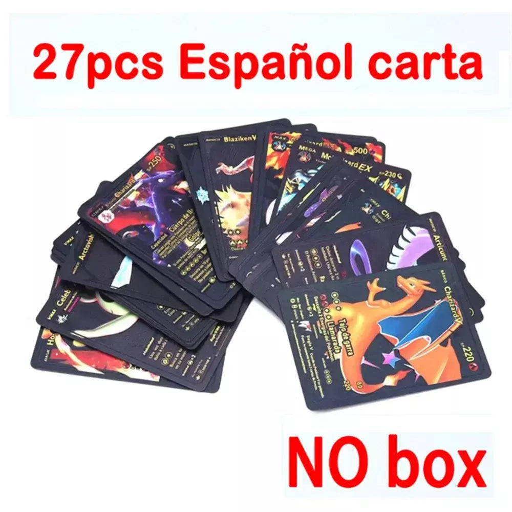 Cartão de folha de ouro colorido pokemon charizard pikachu arceus prata preto arco-íris inglês francês alemão espanhol vstar gx vmax cartões