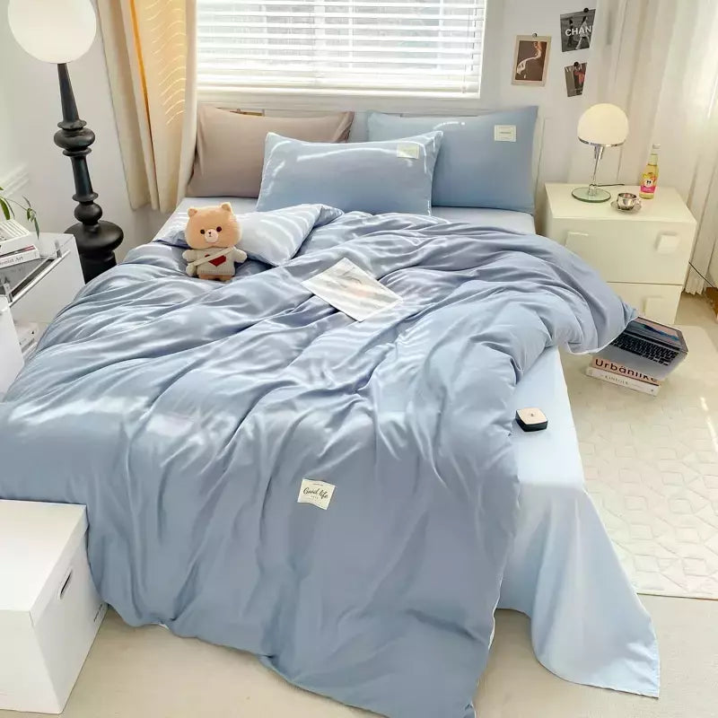 YanYangTian-Roupa de cama, Algodão lavado, 4 peças, Conjunto de lençóis, Conforto, Sólido, Natal, Casal, Capa de edredão