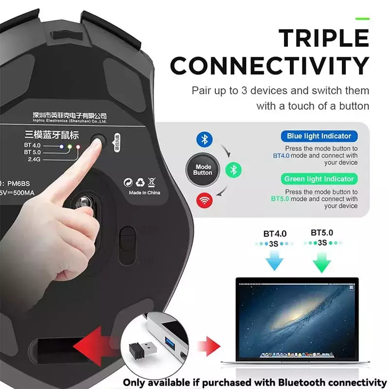 INPHIC-PM6 Mouse Recarregável Sem Fio, Compatível com Bluetooth, Office Mute, Suporte PC, Laptop, Tablet, Smartphone, Universal, 2.4G