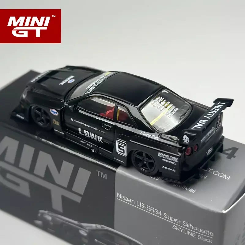 MINIGT 1:64 Nissan LB-ER34 Super Silhouette SKYLINE Carro em liga preta modelo 844