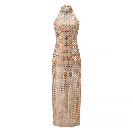 Mulheres verão vestido longo moda magro sólido sem mangas sem costas decoração halter pescoço vestido elegante sexy festa vestido de noite ?