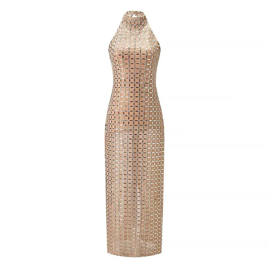 Mulheres verão vestido longo moda magro sólido sem mangas sem costas decoração halter pescoço vestido elegante sexy festa vestido de noite ?