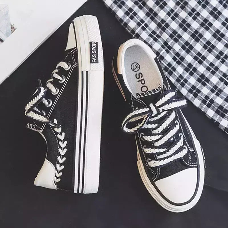 Chunky Platform Canvas Shoes para mulheres, treinadores ao ar livre, tênis casuais para meninas, aumento de altura, treinamento