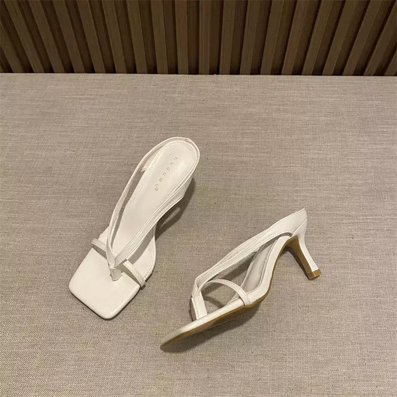Chinelos femininos de salto alto, chinelo sexy, chinelo feminino, salto fino, nova moda, verão, 2024