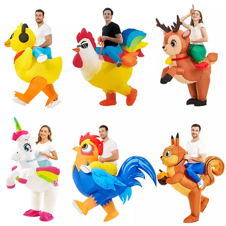 Adulto galo inflável traje engraçado unicórnio elk animais terno inflável halloween carnaval meio corpo explodir terno para cosplay