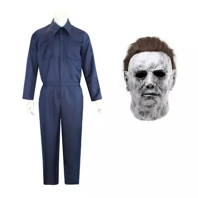 Michael Myers fantasia cosplay para homens e mulheres, roupas anime, assassino sangrento, macacão, máscara de horror, festa de Halloween