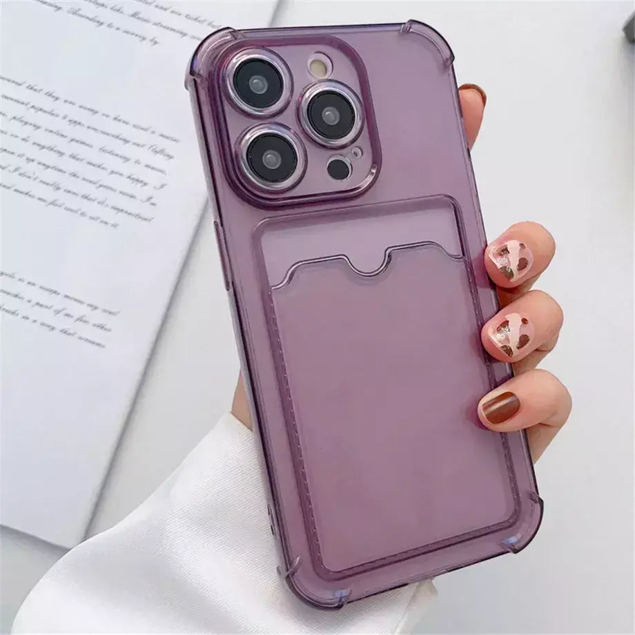 Bolsa de slot para cartão transparente para iPhone, carteira clara, à prova de choque, capa macia, iPhone 16, 15, 14, 13, 12, 11 Pro Max, Mini, X, XR, 7, 8 Mais