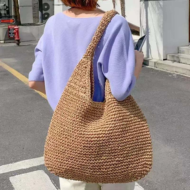 Gusure casual palha sacos de ombro das mulheres de vime tecido senhoras bolsas artesanais praia verão grandes totes saco bohemia