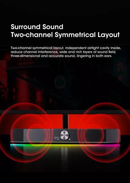 Barra de som sem fio Bluetooth 4D Surround RGB Luzes, subwoofer de graves profundos para laptop de jogos de PC de home theater, alto-falante multiroom 120W