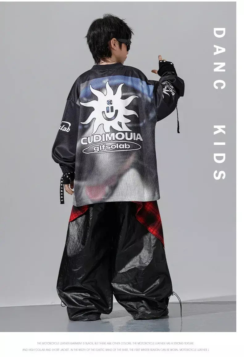 Meninos hio hop letras jaqueta de couro dança de rua calças de carga soltas meninas k-pop streetwear crianças conjunto de roupas jazz traje