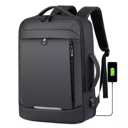 Expansível Mochila Laptop Impermeável, Bolsa de Negócios Masculina, Mochilas de Trabalho Multifuncionais, Saco Preto para Notebook, 16 17 "Carregamento