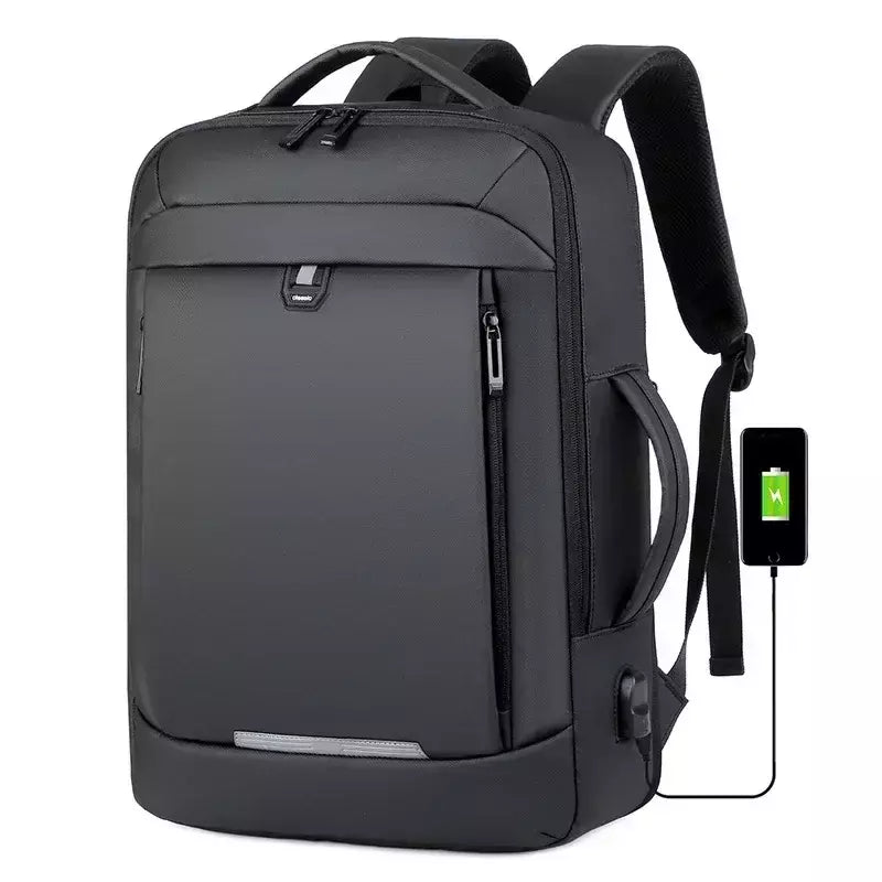 Expansível Mochila Laptop Impermeável, Bolsa de Negócios Masculina, Mochilas de Trabalho Multifuncionais, Saco Preto para Notebook, 16 17 "Carregamento