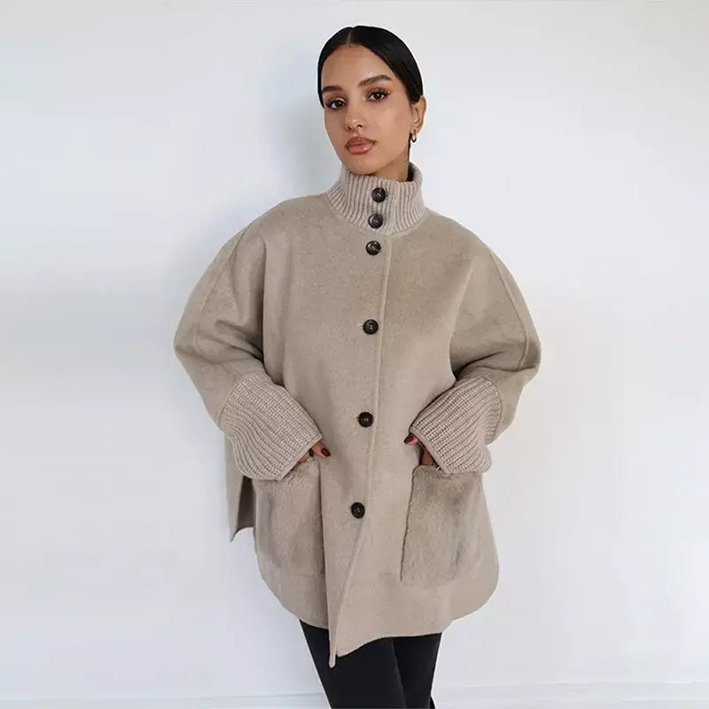 Gola de pele emendada longa pele de lã casaco feminino moda casual manga comprida lapela solta quente curto jaqueta senhora diariamente streetwear
