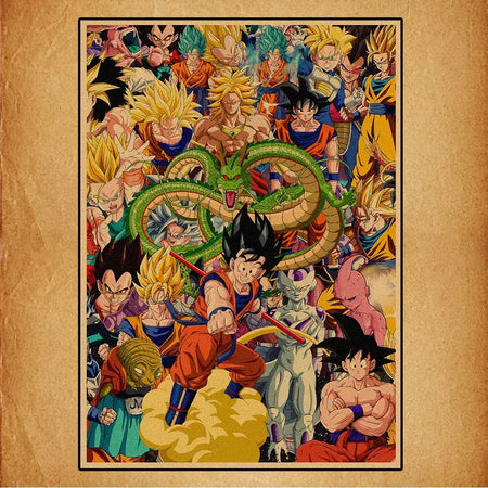 Japonês em torno do anime retro dragon ball cartaz goku gohan vegeta piccolo friza pintura em tela impressão arte da parede presente das crianças
