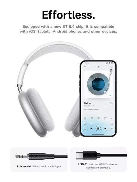 Hoco w65 novo bluetooth 5.4 fone de ouvido sobre a orelha grandes fones alta fidelidade áudio música esporte jogos para iphone android com microfone