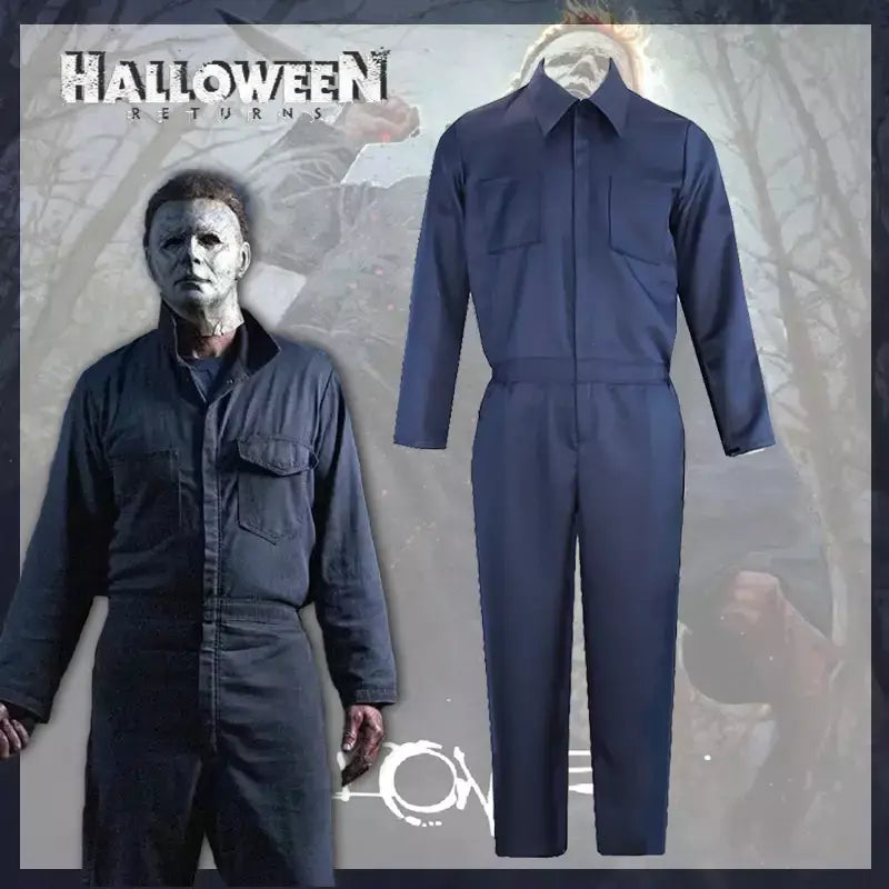 Michael Myers fantasia cosplay para homens e mulheres, roupas anime, assassino sangrento, macacão, máscara de horror, festa de Halloween