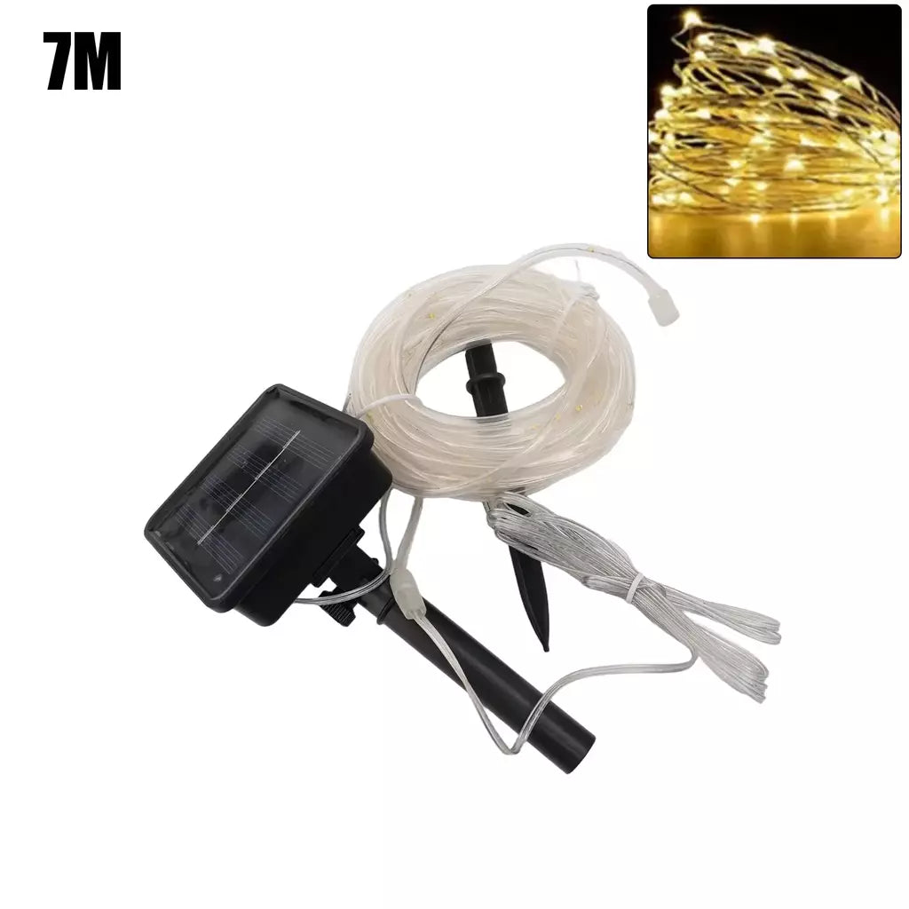 Led solar corda luz de tira corda 7m jardim iluminação rua guirlanda natal luzes fadas ao ar livre ip65 à prova dip65 água tubo lâmpada