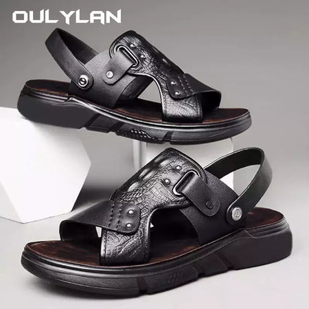 Oulylan-Sandálias masculinas clássicas de couro, sapatos romanos confortáveis, sapatos macios, calçados para caminhadas ao ar livre, verão