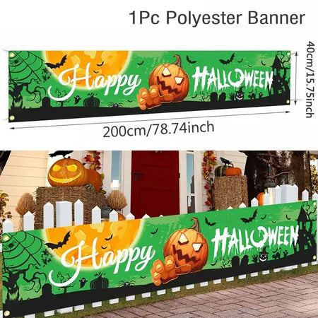 Fantasma halloween abóbora banner retro festa de halloween sinais banner decorações cerca quintal varanda sinal ao ar livre decorações terror