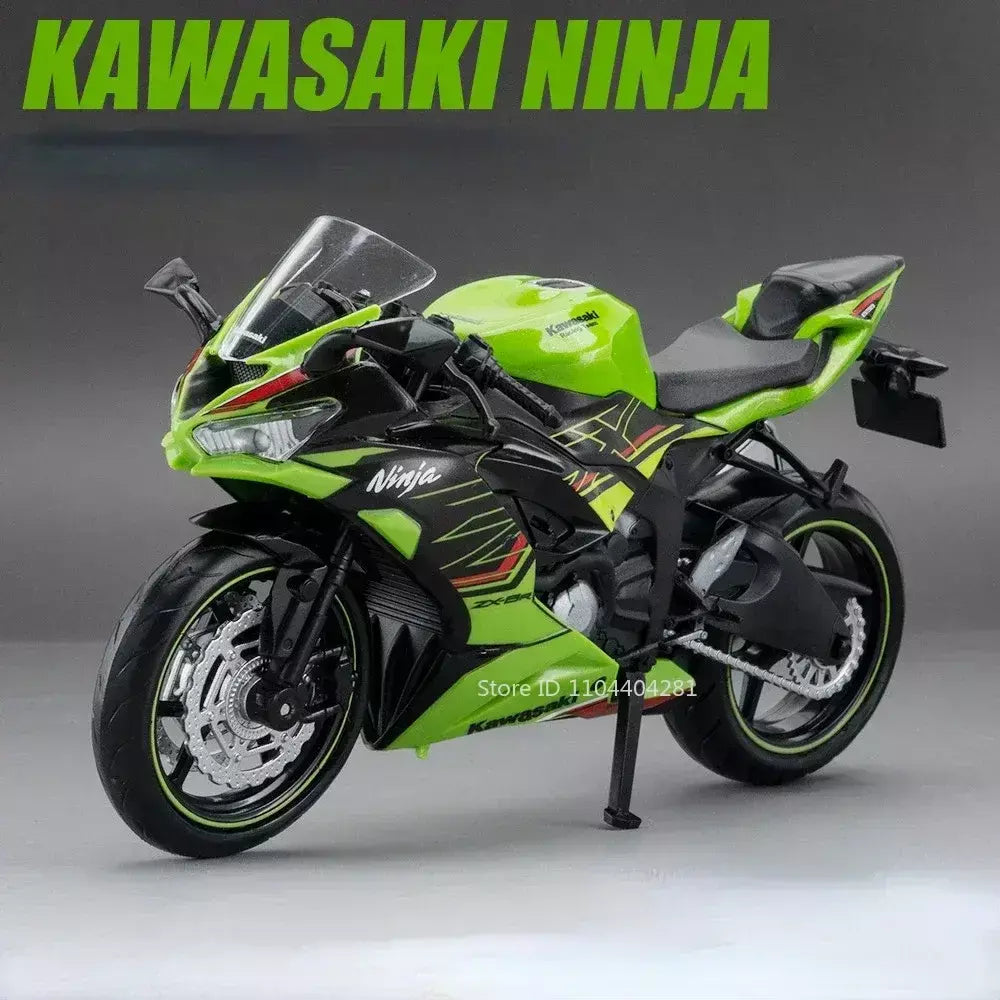 1:12 kawasaki kx450 nijia ZX-6R modelo de motocicleta brinquedo diecast liga carro roda dianteira direção absorção choque decorativo presente do menino