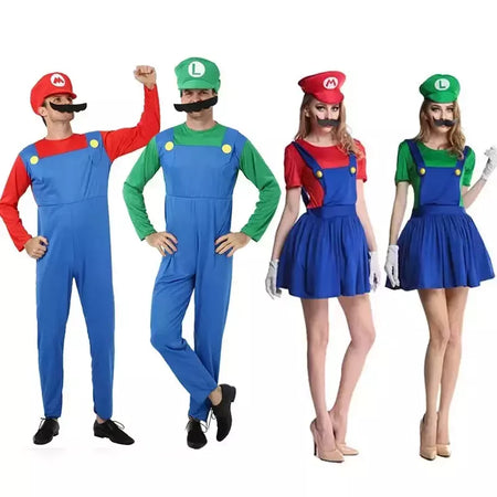 Jogo marios super luigi irmãos uniforme conjunto cosplay trajes engraçado anime adulto homem macacão mulher vestido traje de halloween
