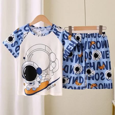 Novo verão crianças pijamas conjunto de 2 peças roupas de ar condicionado para meninos meninas bebê manga curta roupas para casa na moda