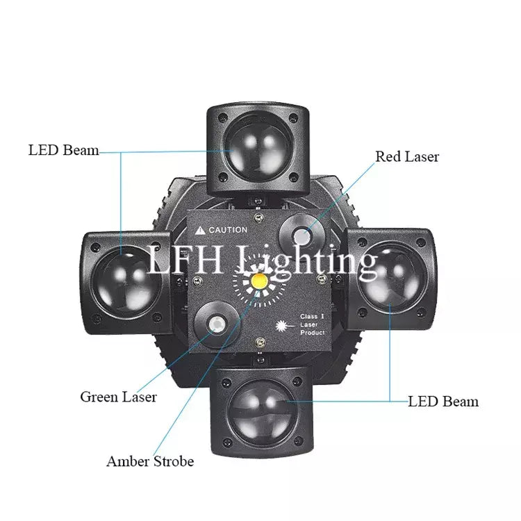 Controle remoto led feixe de luz cabeça móvel dmx vermelho & verde laser âmbar flash efeito iluminação dj discoteca festa luzes palco