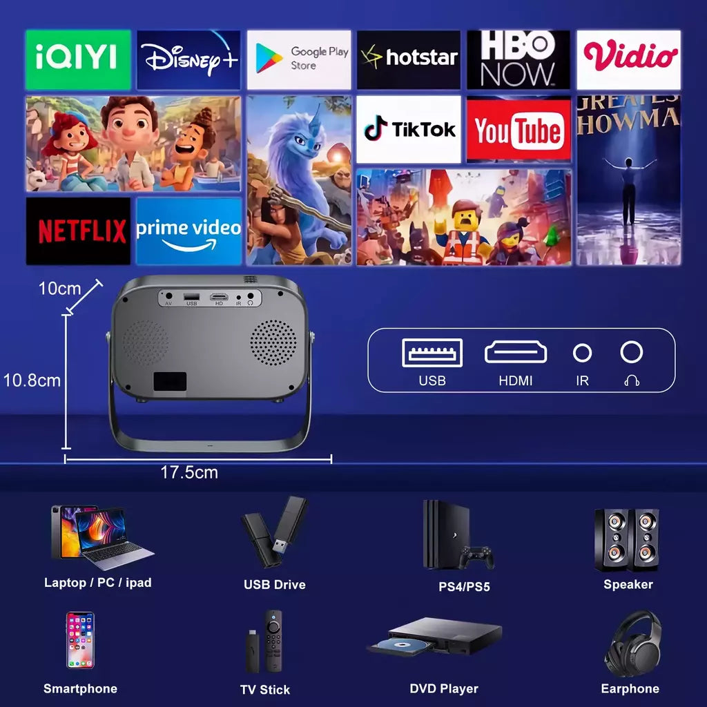 Salange-P28B Suporte 4K Projetor, Android 11, WiFi 6, BT5.0, Smart TV, 720P, Cinema, Filme ao ar livre, Foco Eletrônico, Excelente Som