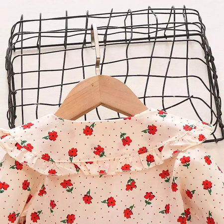 Outono novas meninas recém-nascidas vestido de manga longa dos desenhos animados fragmentado flor lapela bebê vestido de princesa flor cinta vestido