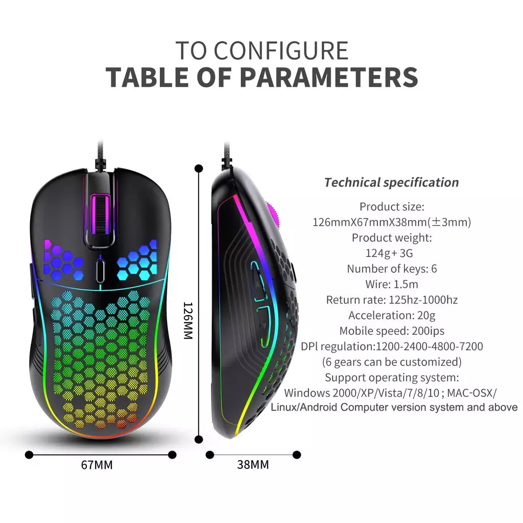 Rato de jogo com fio usb ratos mecânicos usb luz luminosa mouse óptico gamer ratos para computador portátil jogo