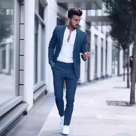 Ternos casuais masculinos de negócios para casamento, smoking masculino, terno de negócio justo, lapela de pico, Terno, traje masculino, 2 peças