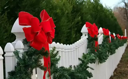 Laços de natal vermelhos decorações ao ar livre grande árvore de natal arco superior grinalda de veludo com glitter borda dourada decoração da porta da frente