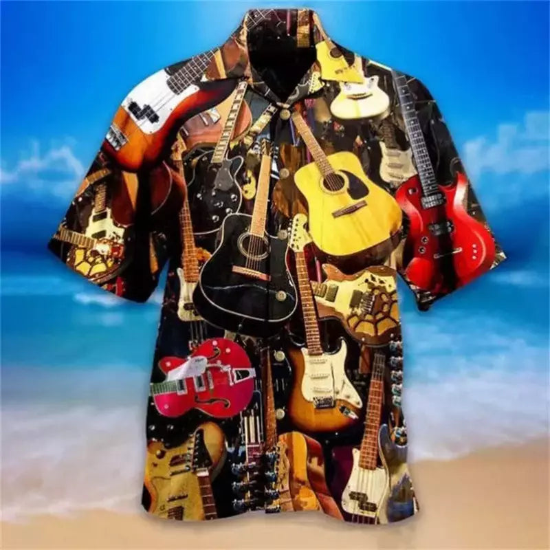Camisa havaiana com estampa 3D masculina papagaio, blusa de praia casual manga curta, camisa lapela vocacional, moda menino