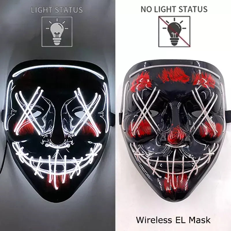 Neon sem fio led máscara de purga brilho no escuro cosplay máscara de terror halloween masquerade festa máscaras brilhantes engraçado vestir-se